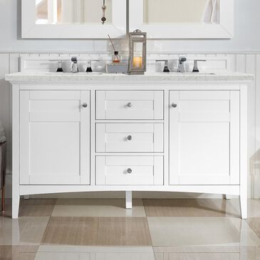 James Martin Vanities Palisades 60" Double Bathroom Vanity in Bright White with 3 cm Eternal Jasmine Pearl Quartz Top and Rectangular Sinks, , large