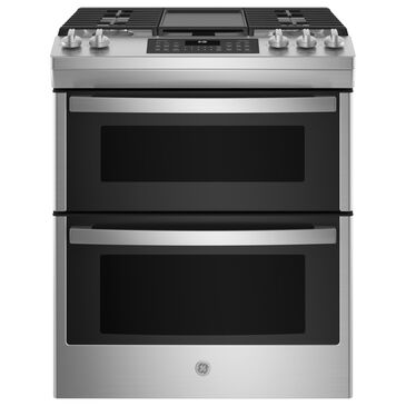 GE Appliances 30" Slide-In Front-Control Gas Double Oven Range in Stainless Steel, , large