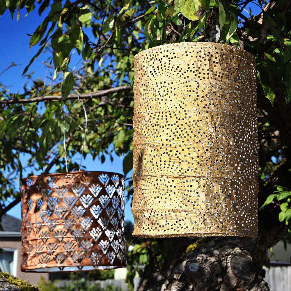 Allsop Soji Stella Cylinder Floral Solar Lantern in Bronze, , large