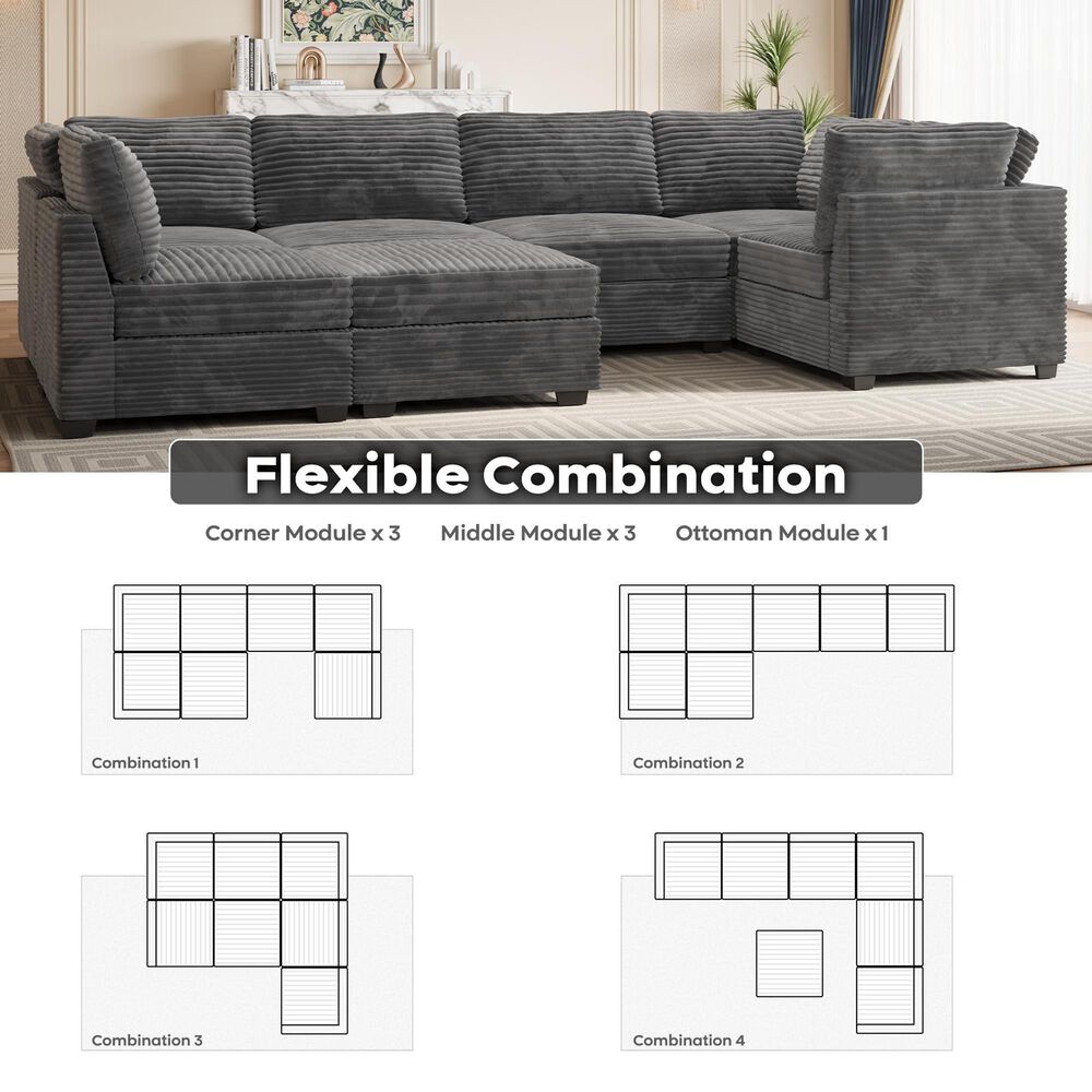 HOMLUX 7-Piece Mod Sectional with Chaise in Gray, , large