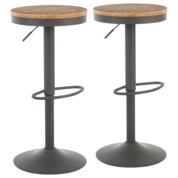 Lumisource Dakota Adjustable Barstool in Brown and Grey (Set of 2), , large