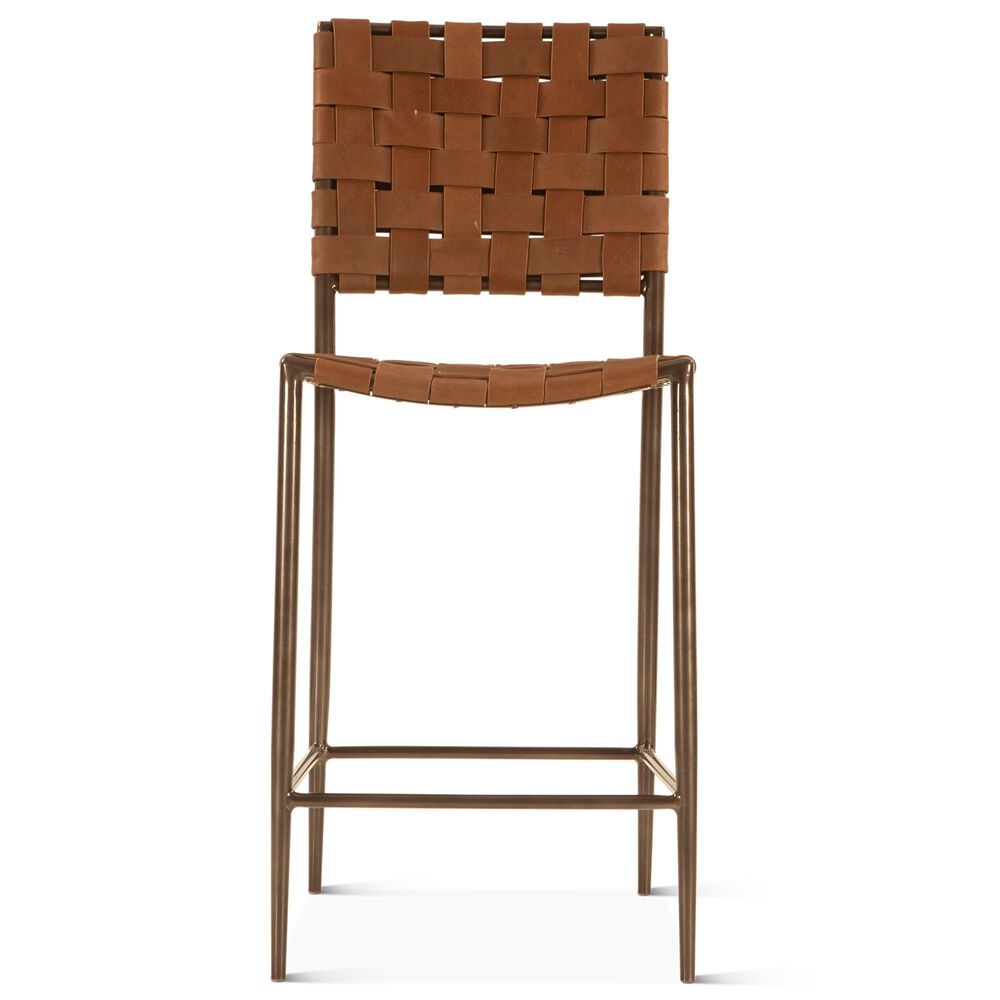 Home Trends &amp; Design 17" Counter Stool with Brown Top Grain Leather, , large
