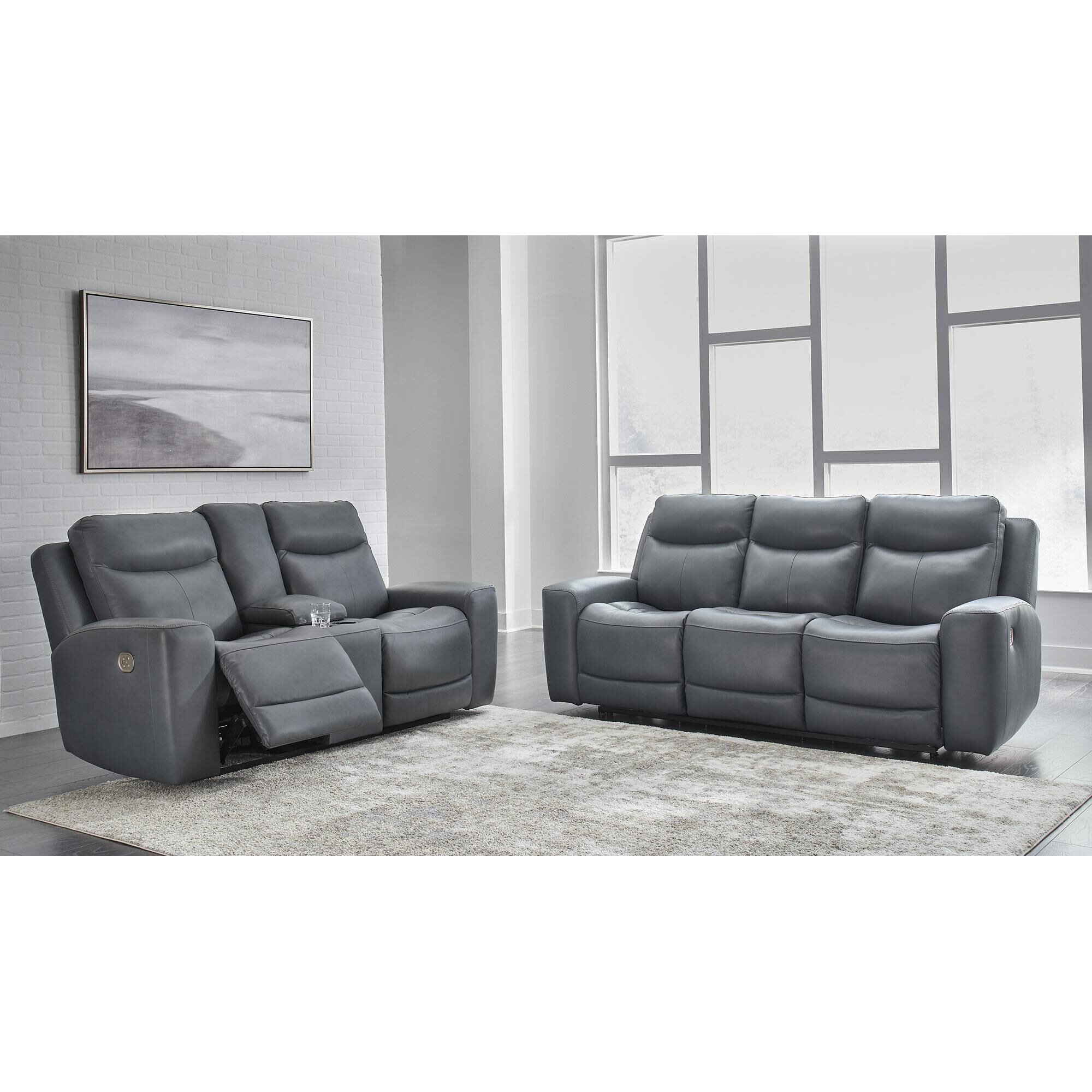 Ashley Mindanao Power Reclining Loveseat in Steel