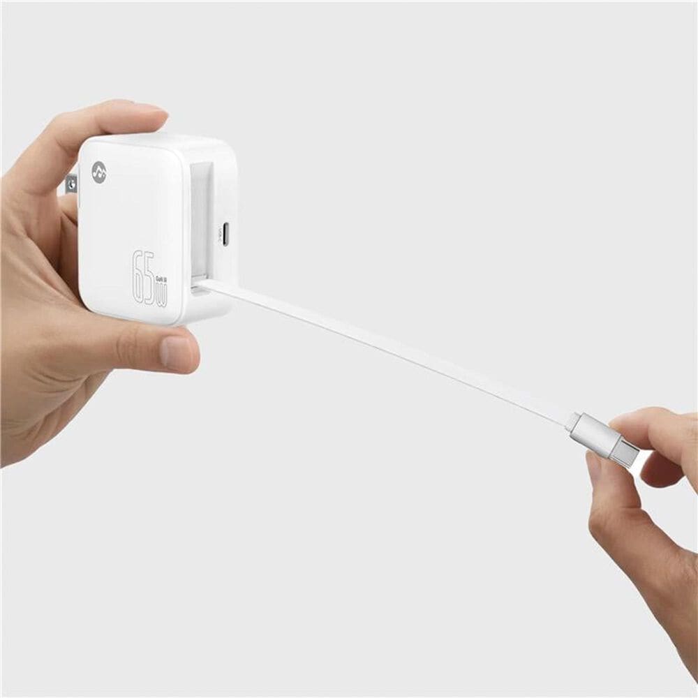 The Mighty Mount Retract Dual Port 65W Foldable Wall Charger with Built-In USB-C Cable in White, , large