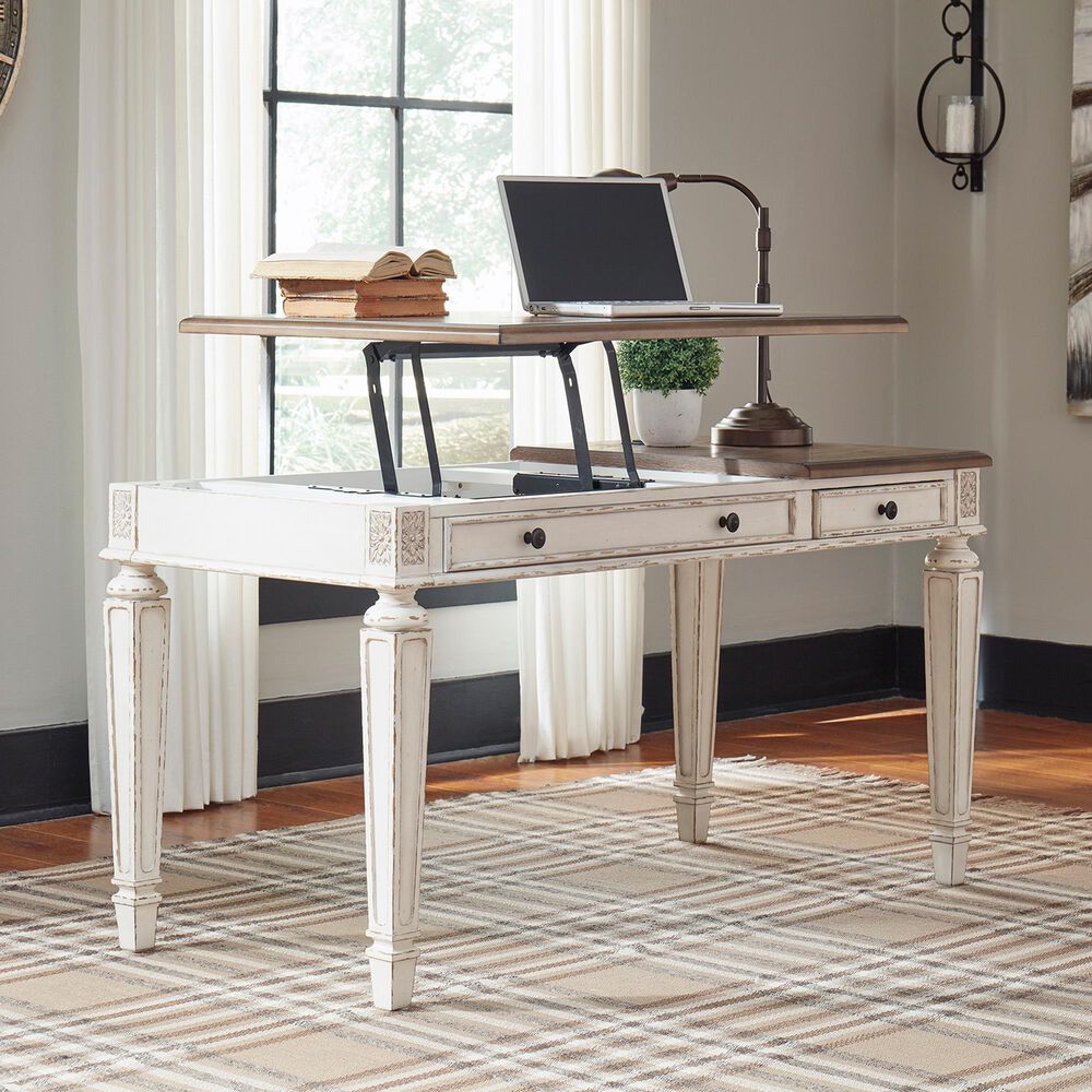 Ashley Realyn Lift Top Desk in White and Brown, , large