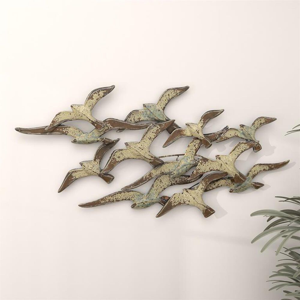 Maple and Jade 23&quot; 48&quot; Flying Flock of Bird Wall Decor in Distressed White, , large