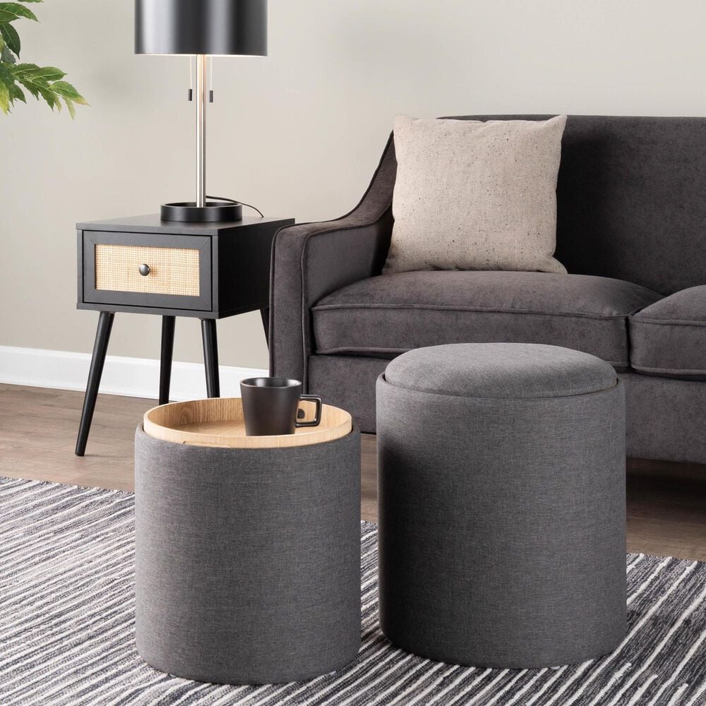 Lumisource Tray 2-Piece Nesting Ottoman Set in Charcoal, , large