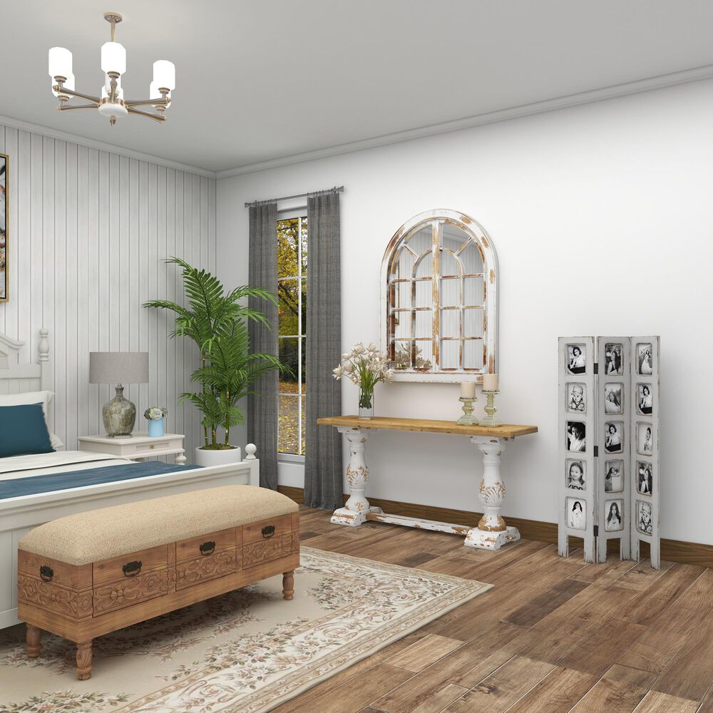 Maple and Jade Farmhouse Room Divider Screen in Distressed White, , large