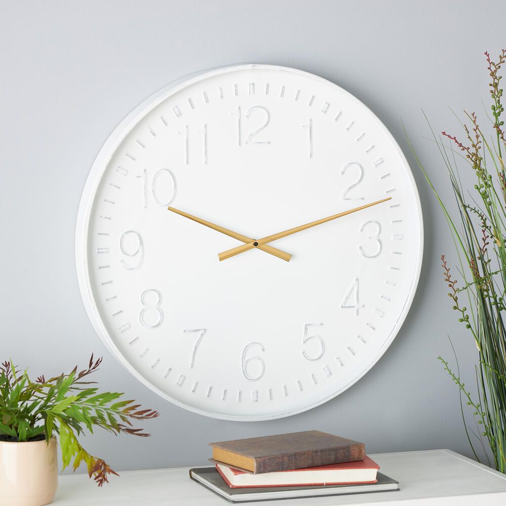 Maple and Jade Round Decorative Wall Clock in Polished White and Gold, , large