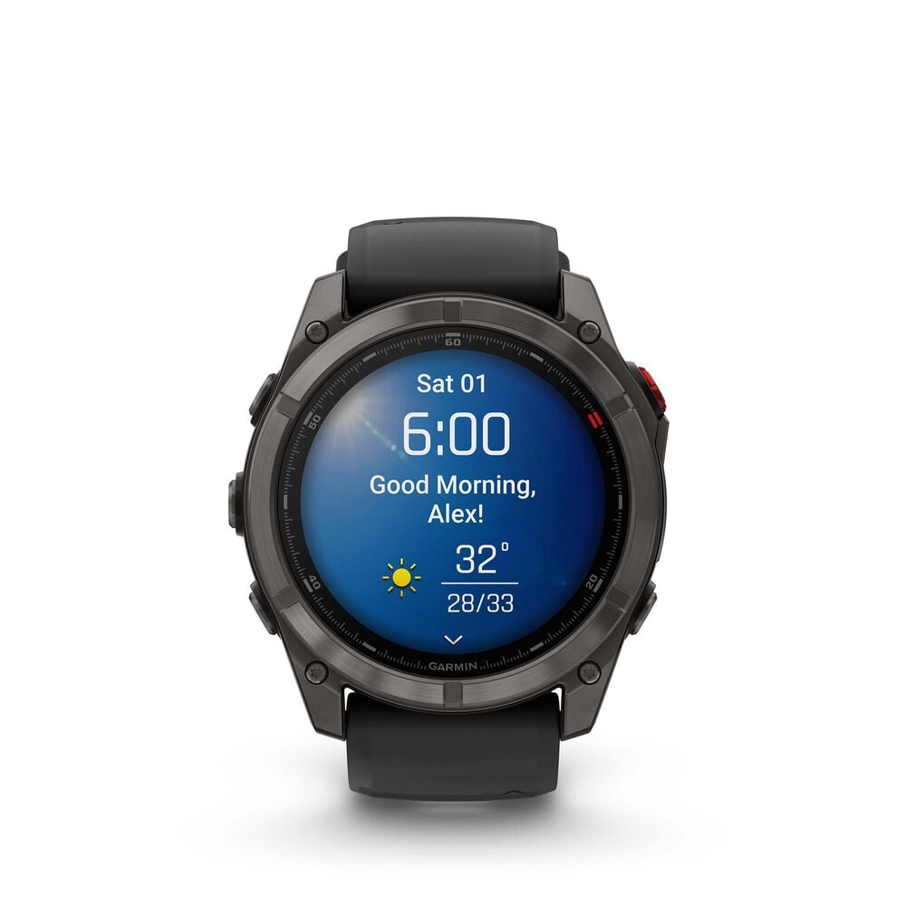 Garmin Fenix 8 Pro Sapphire AMOLED Smartwatch 51mm Carbon Gray DLC Titanium Case with Black and Pebble Gray Silicone Band, , large