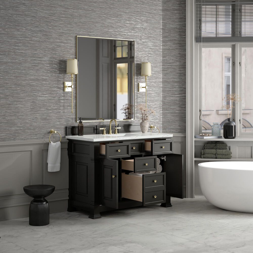 James Martin Vanities Brookfield 48" Single Bathroom Vanity in Black Onyx with 3 cm Ethereal Noctis Silestone Top, Rectangle Sink and FreePower Wireless Charger, , large