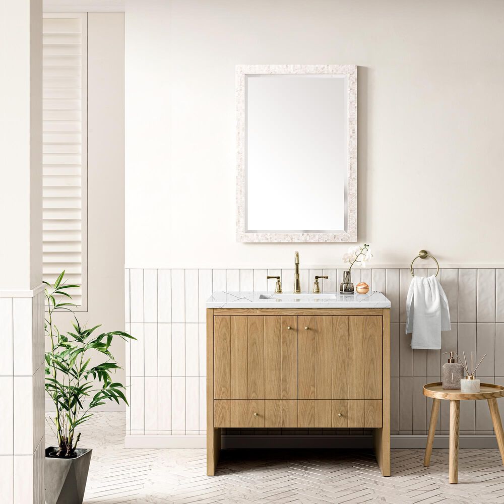 James Martin Vanities Hudson 36&quot; Single Bathroom Vanity in Light Natural Oak with 3 cm Ethereal Noctis Quartz Top and Rectangular Sink, , large