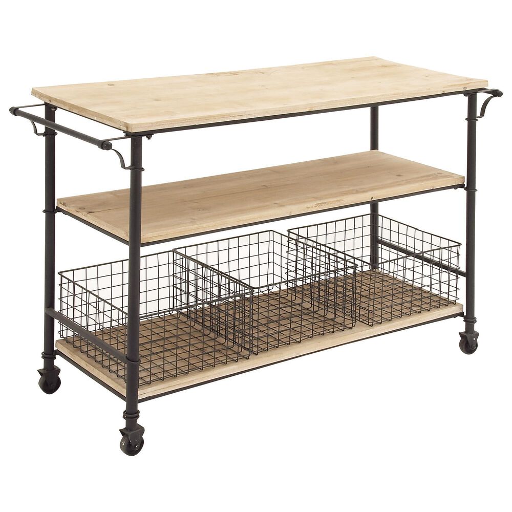 Maple and Jade 3-Drawer Storage Unit with Wire Baskets in Washed Brown and Black, , large