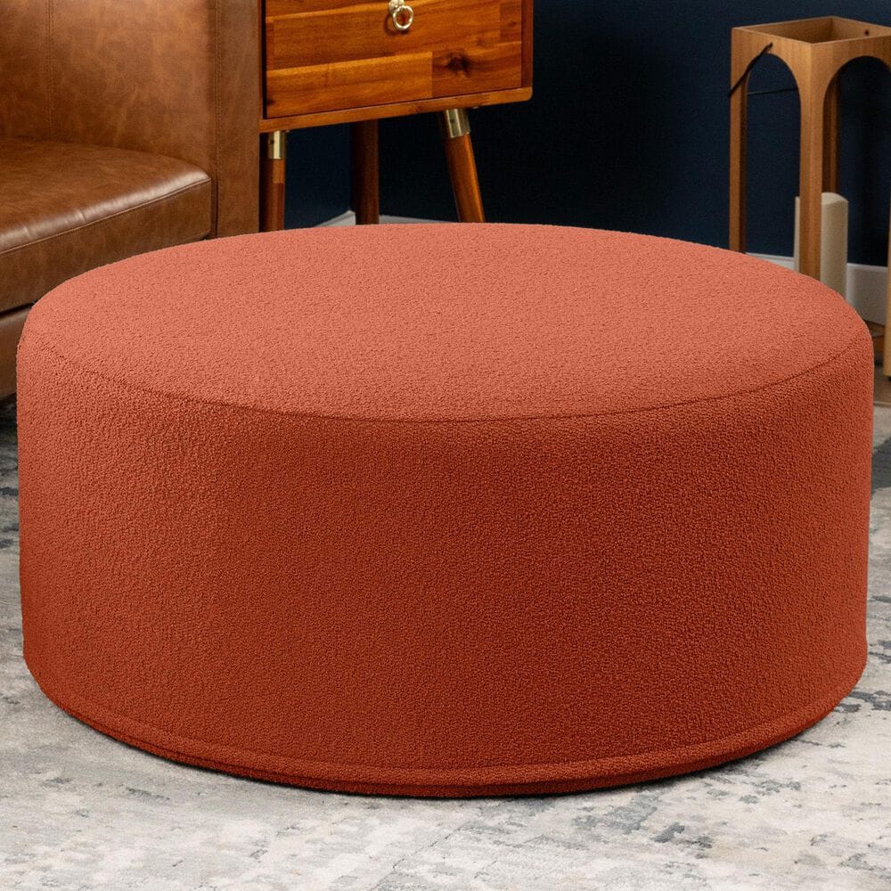 Jaxx Candler Boucle Fabric Ottoman in Terra Cotta, , large