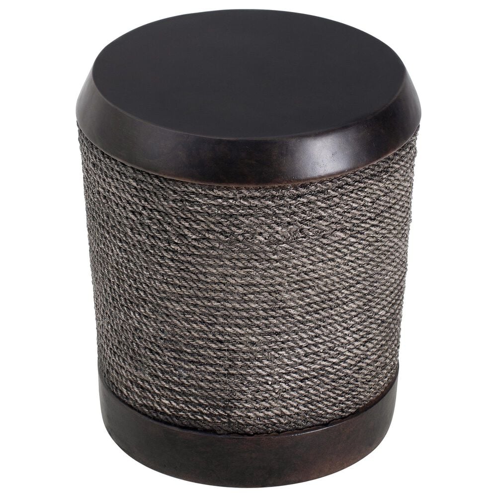 Hearth and Haven Outdoor Side Table with Braided Cord Design and Vintage Trim in Dark Brown, , large