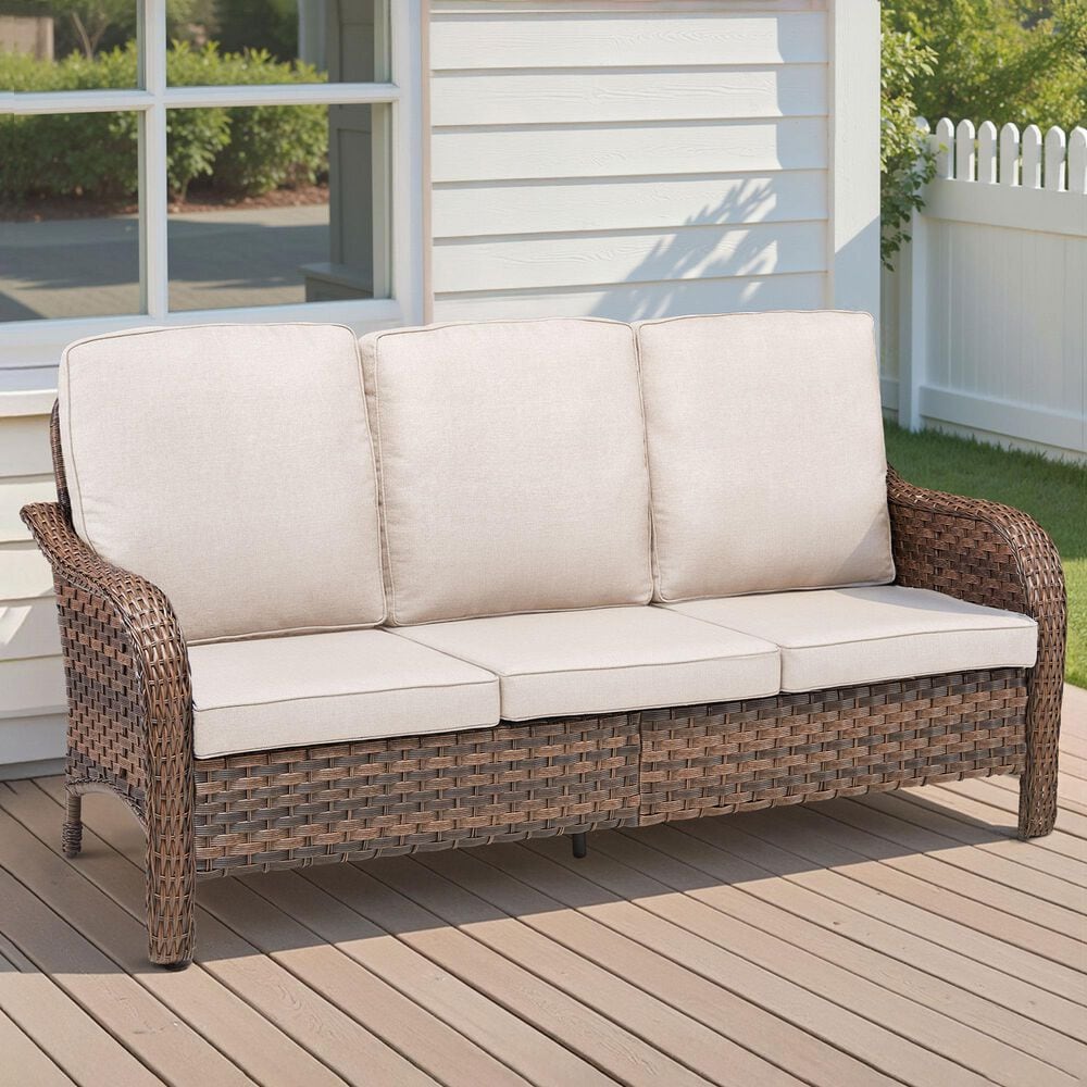Hearth and Haven Outdoor PE Wicker Sofa with Deep Seat Cushions in Beige, , large