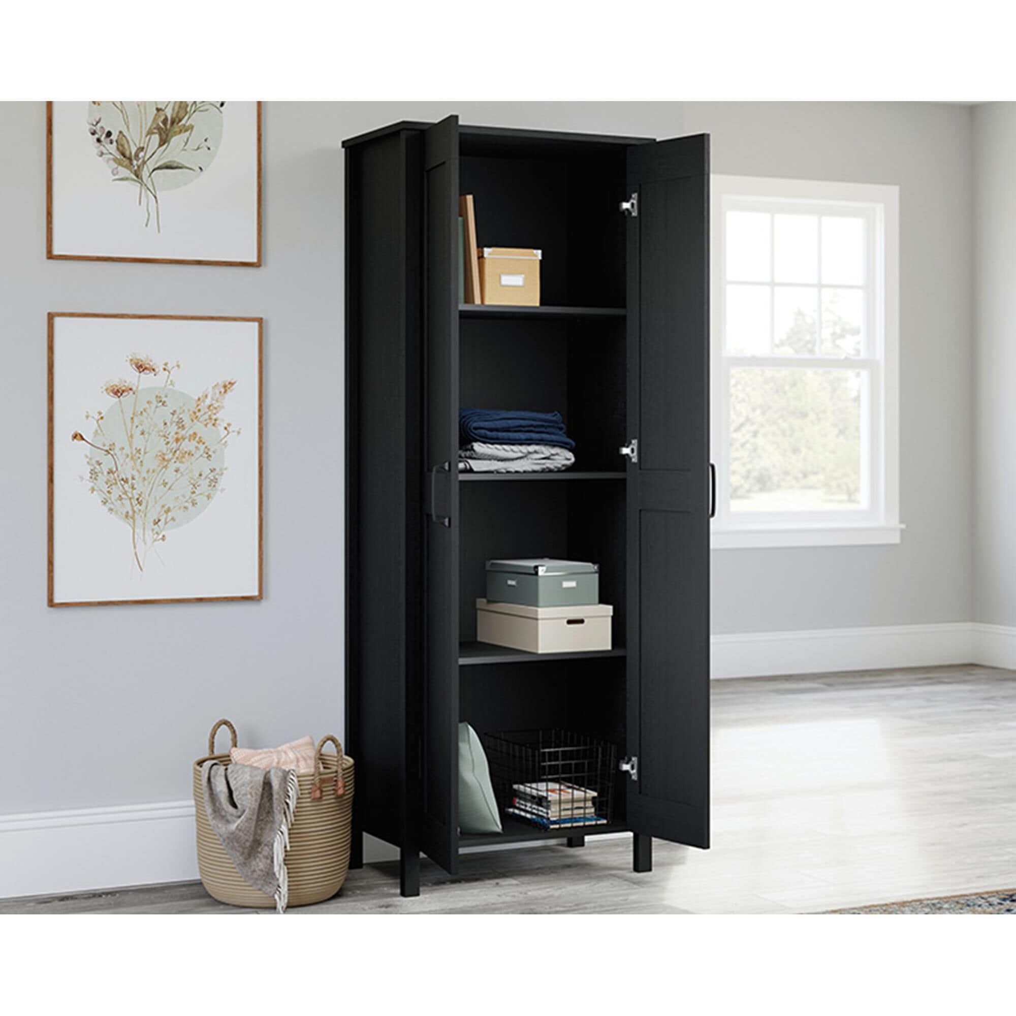 Sauder Two-Door Storage Cabinet in Raven Oak