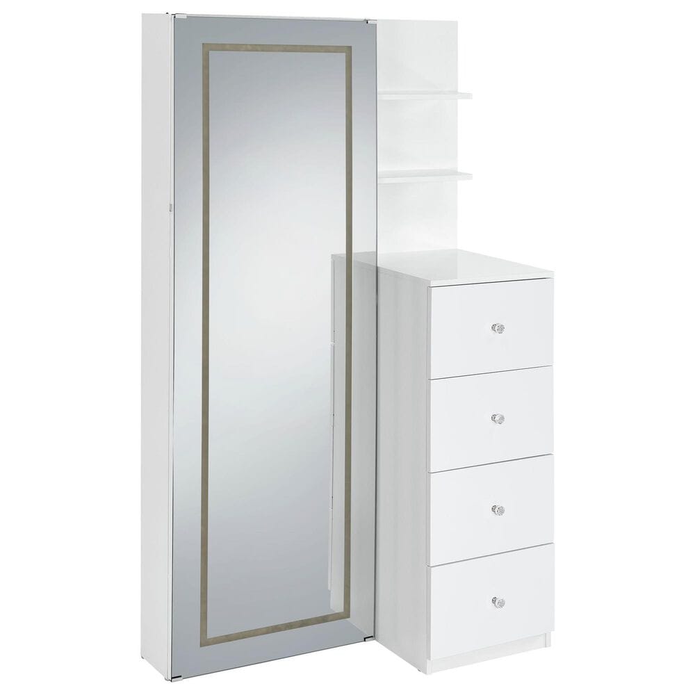 Mayberry Hill Vancouver Floor Mirror with Storage in White, , large