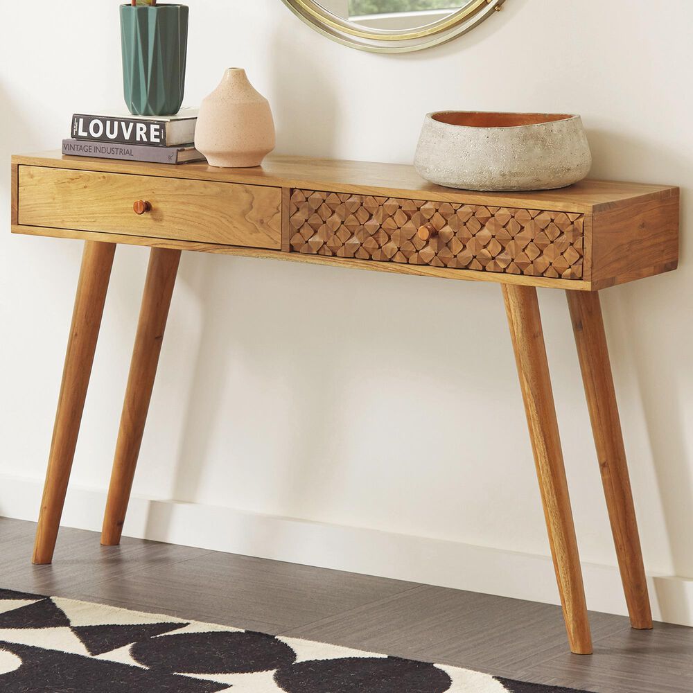 Pacific Landing 2-Drawer Console Table in Natural Brown, , large