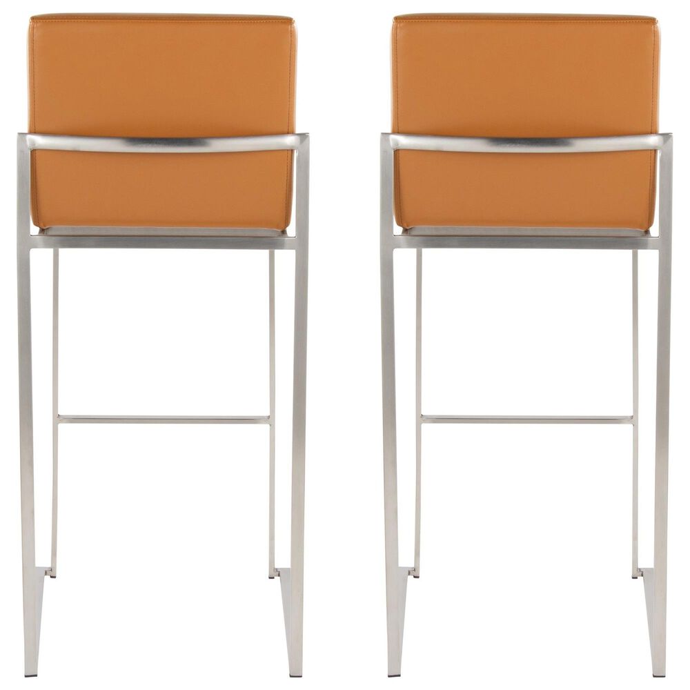 LumiSource Fuji Stackable Barstool with Camel Faux Leather in Stainless Steel (Set of 2), , large