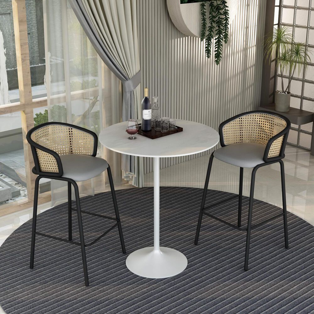 Leisuremod Verve 36&quot; Round Bar Height Dining Table with Sintered Stone Top in White - Table Only, , large