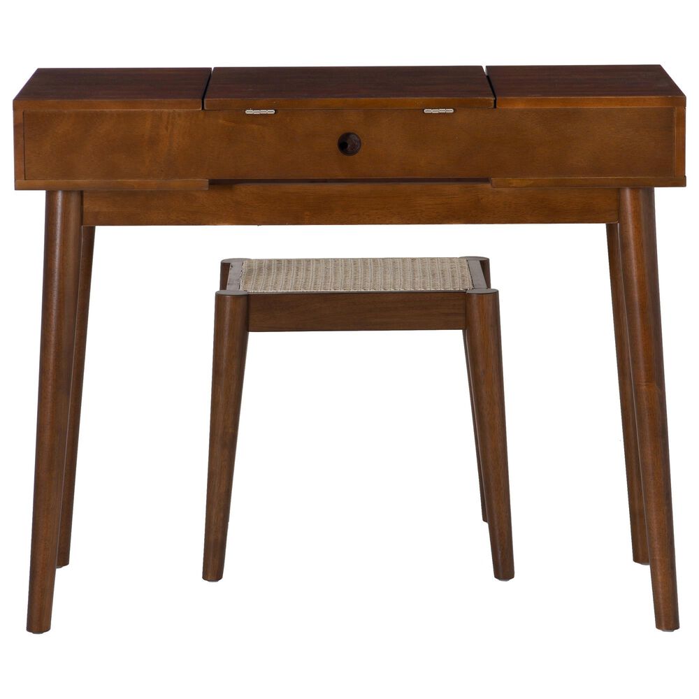 Linon Home Decor Camila Vanity with Stool in Walnut, , large