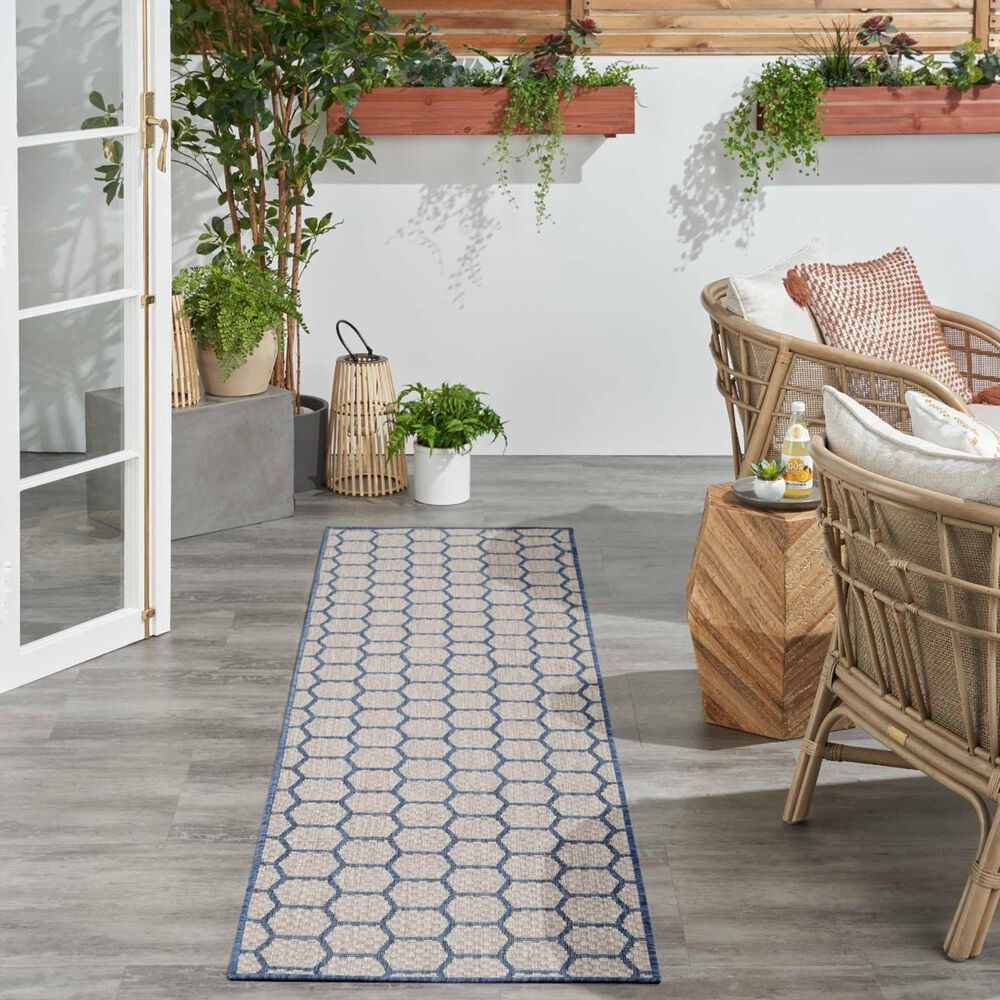 Nourison Twist Reversible 2&#39;2&quot; x 8&#39; Blue Indoor/Outdoor Runner, , large