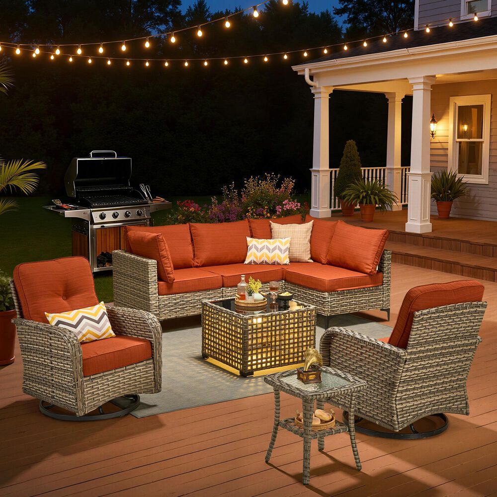 HOMLUX 8-Piece Outdoor Modular Sofa Conversation Set in Orange, , large