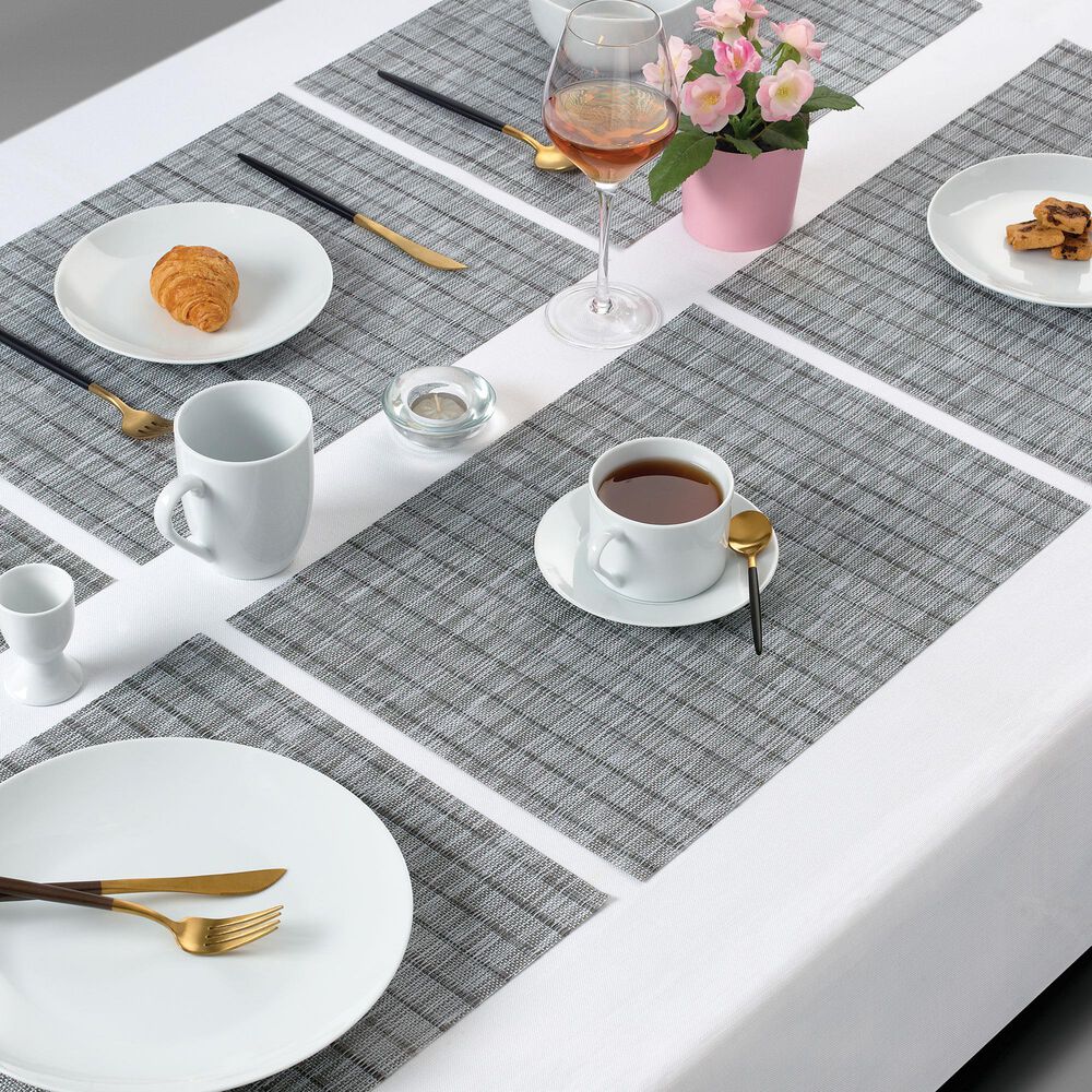 Willow &amp; Hem Harmony Woven Vinyl Placemat in Nickel (Set of 6), , large