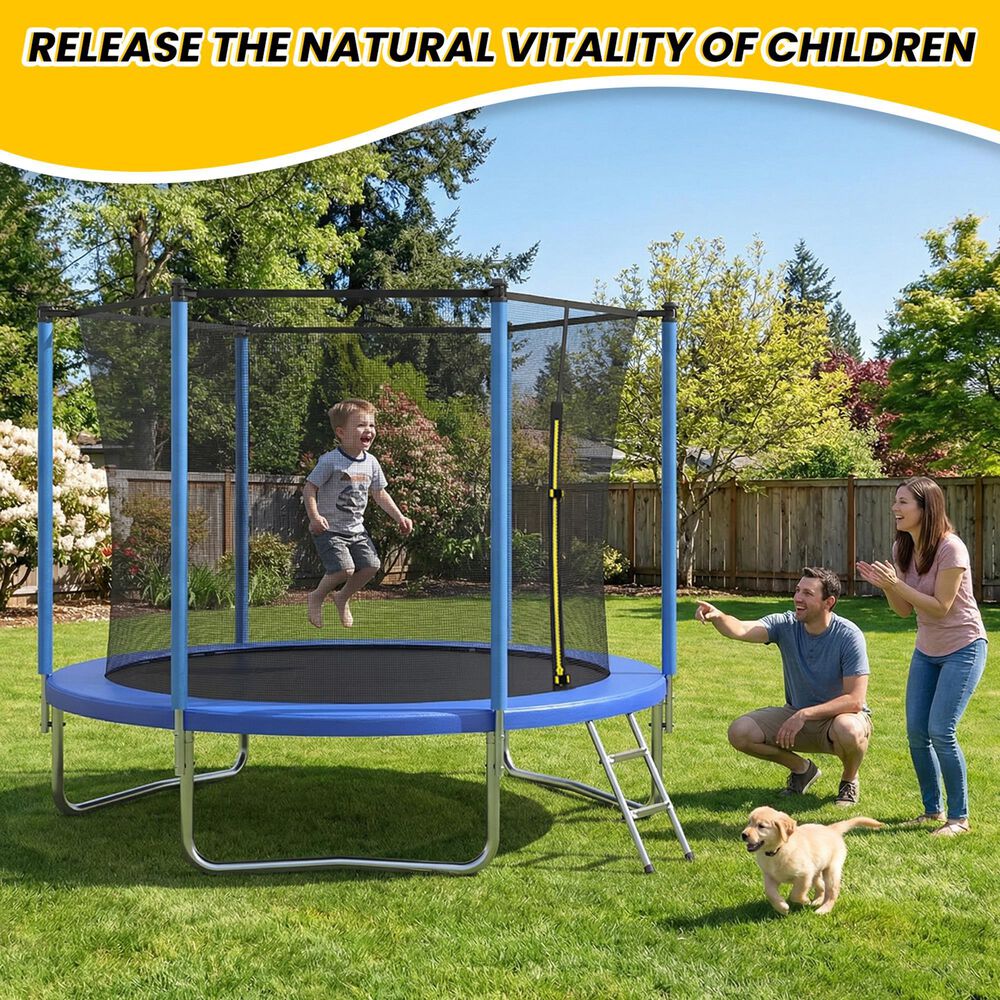 HOMLUX 8' Outdoor Trampoline Sports in Blue, , large