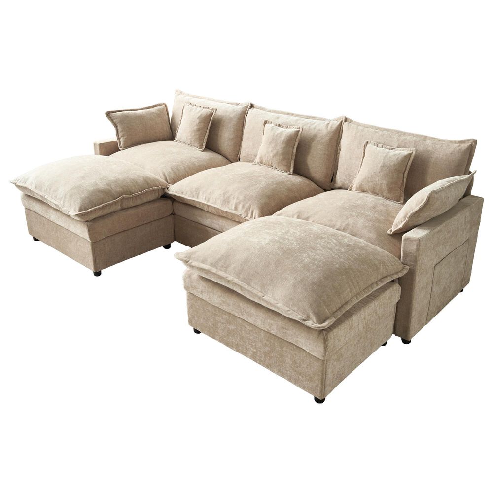 HOMLUX 107.87" Ultra-Comfort Chenille Sectional Sofa in Camel, , large