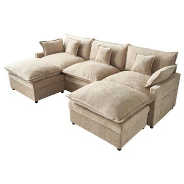 HOMLUX 107.87" Ultra-Comfort Chenille Sectional Sofa in Camel, , large