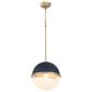 Quorum 1-Light Pendant in Aged Brass and Milk Glass Sphere Blue, , large