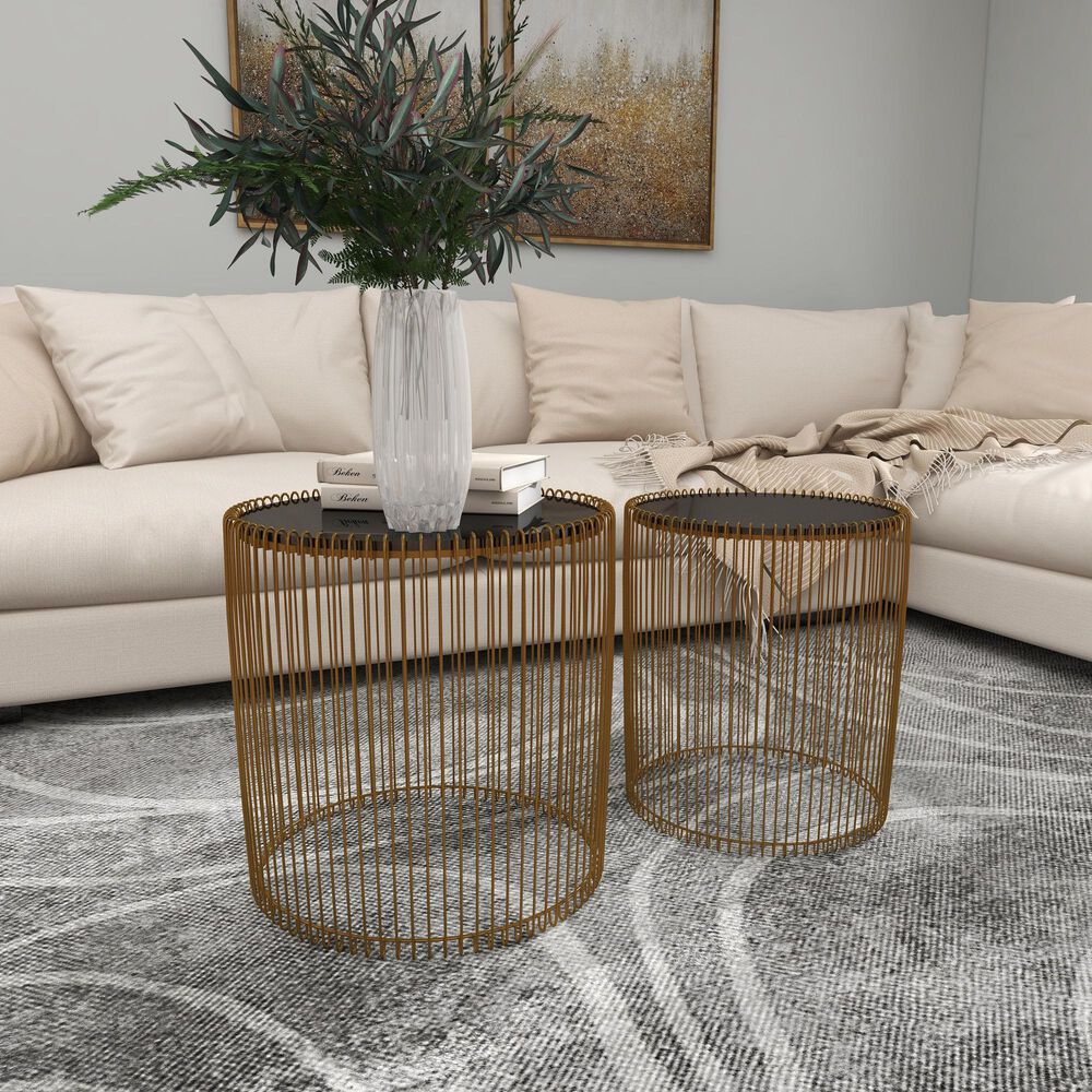 Maple and Jade Accent Table in Gold and Dark Gray &#40;Set of 2&#41;, , large