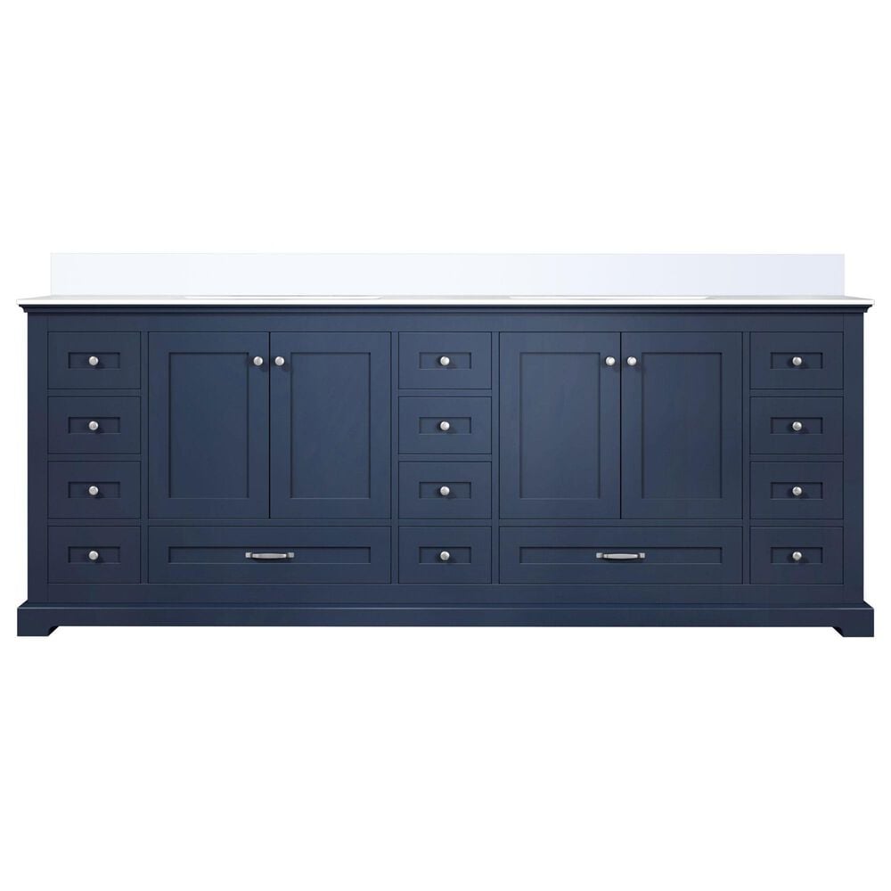 Lexora Home Dukes 84&quot; Double Bathroom Vanity in Navy Blue with 2 cm White Quartz Top and Rectangular Sinks, , large