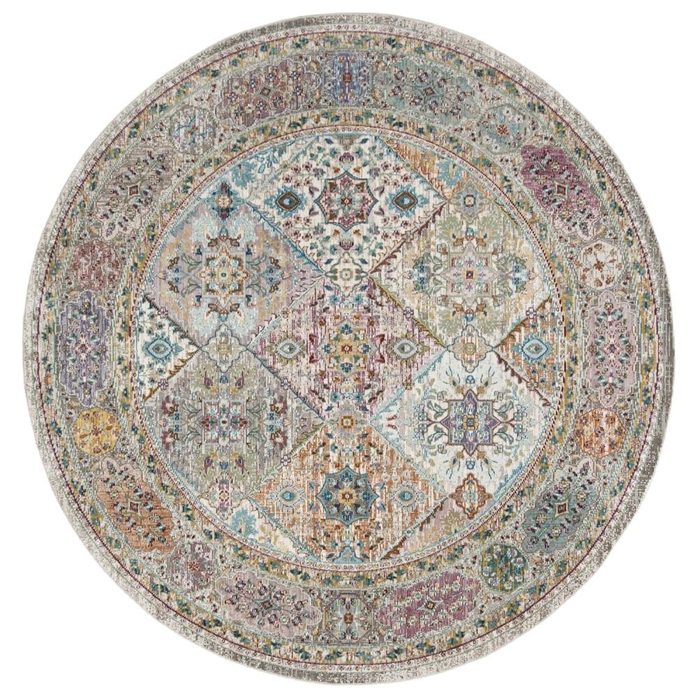 Safavieh Aria ARA127C 6"6" Round Cream and Multicolor Area Rug, , large