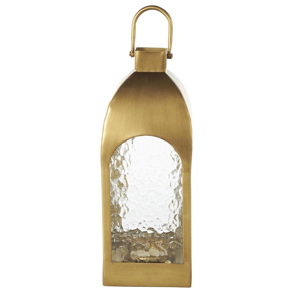 Maple and Jade 18&quot; Indoor/Outdoor Candle Lantern with Top Handle in Matte Gold and Clear, , large