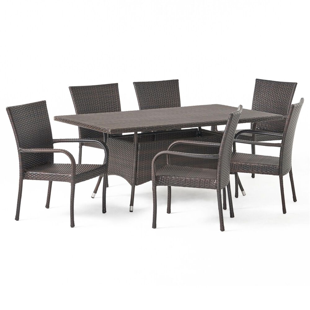 Noble House Dunham 7-Piece Patio Dining Set in Multi-Brown, , large