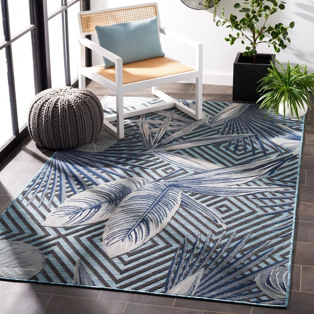 Safavieh Cabana CBN447K 5&#39;1&quot; x 7&#39;6&quot; Aqua and Navy Indoor/Outdoor Area Performance Rug, , large