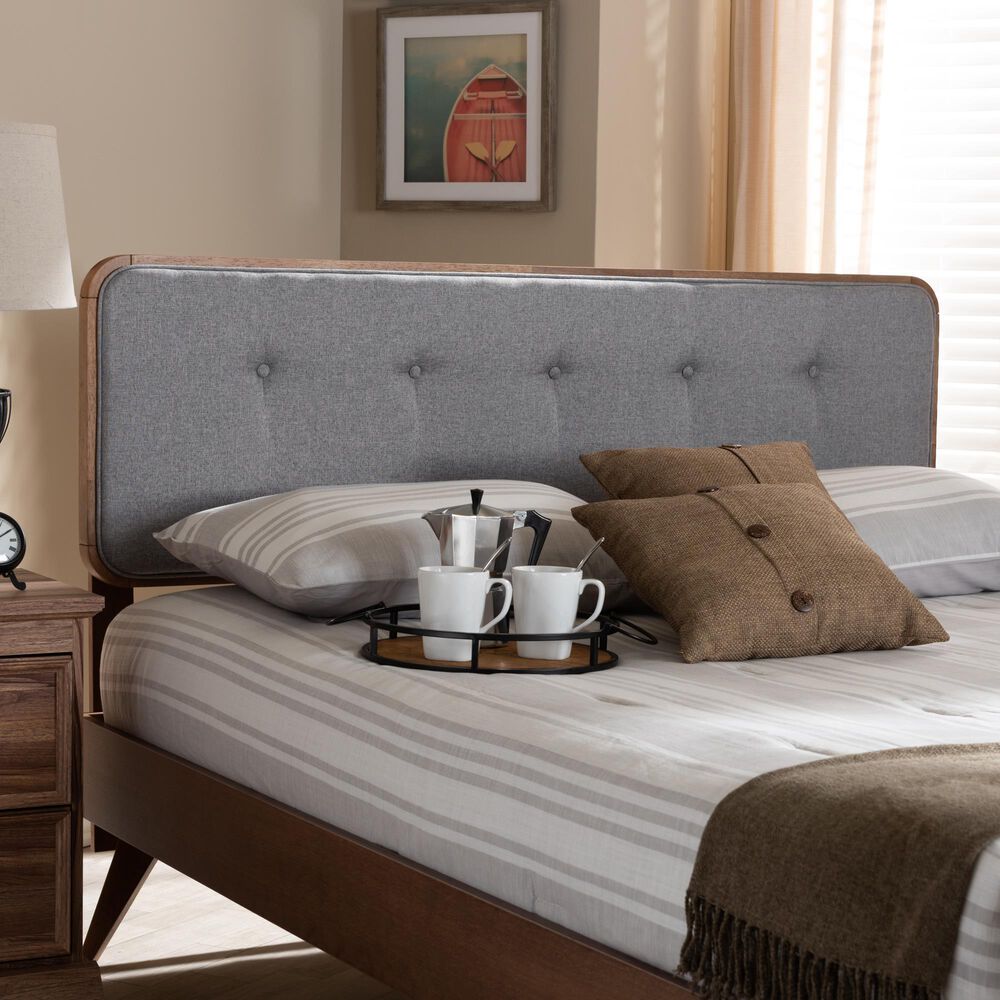 Baxton Studio Palina Queen Headboard with Light Grey Upholstered in Walnut Brown, , large