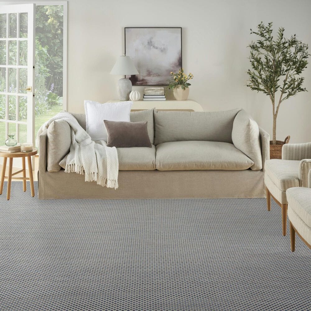 Nourison Courtyard Ivory and Blue 9&#39; x 12&#39; Indoor/Outdoor Area Rug, , large