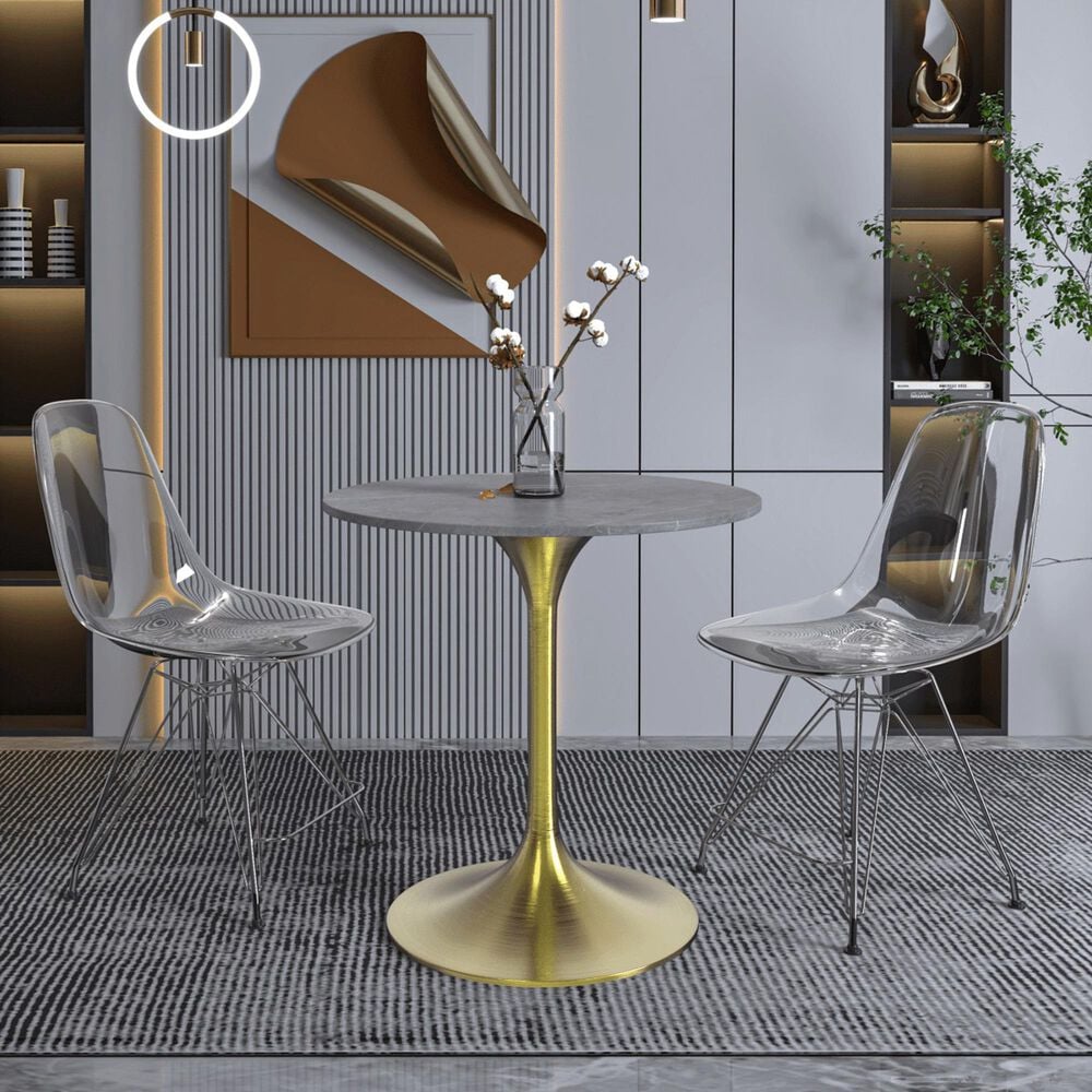 Leisuremod LeisureMod Verve Collection 27 Round Dining Table, Brushed Gold Base with Sintered Stone Grey Top, , large