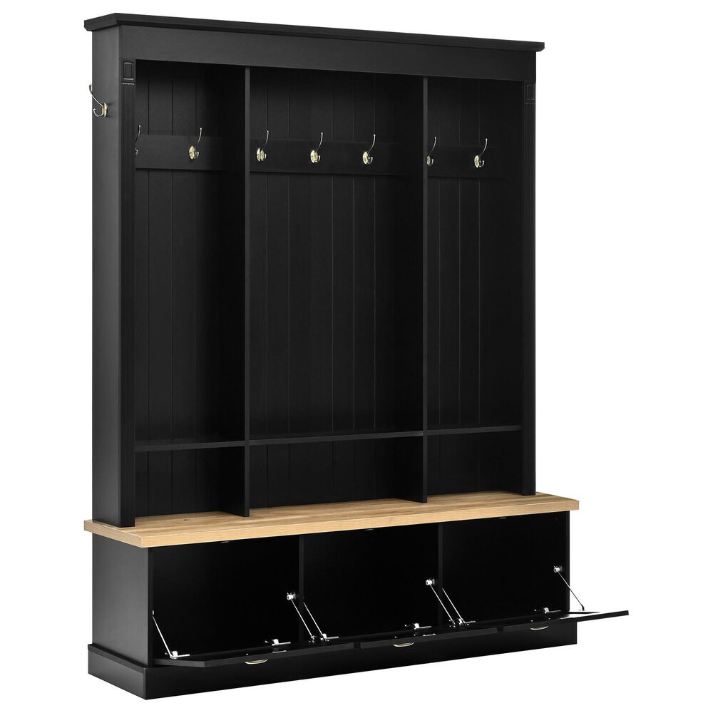 HOMLUX 9-Hook Hall Tree with 3-Cabinet in Black and Natural, , large