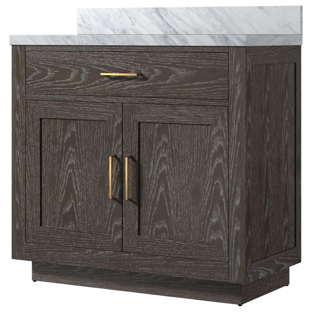 Lexora Home Abbey 36" Single Bathroom Vanity in Brown Oak with 2 cm White Carrara Marble Top and Rectangular Sink, , large