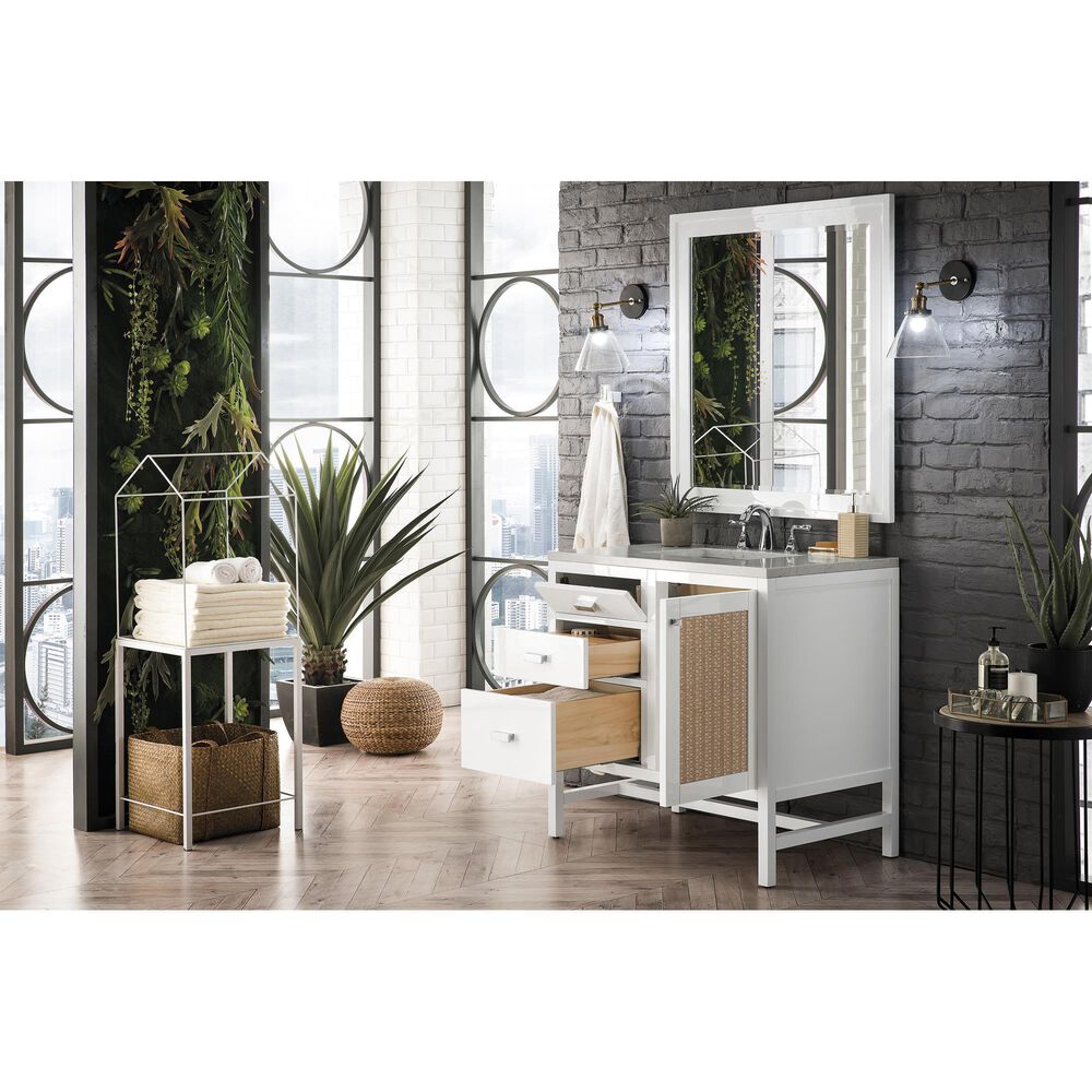 James Martin Vanities Addison 36&quot; Single Bathroom Vanity in Glossy White with 3 cm Eternal Jasmine Pearl Quartz Top and Rectangular Sink, , large