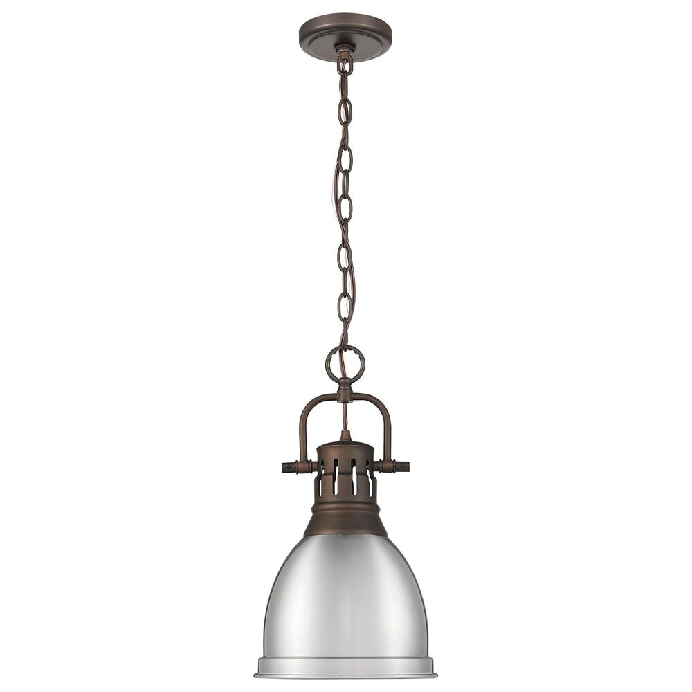 Golden Lighting Duncan 1-Light Small Pendant with Chain and Pewter Shade in Rubbed Bronze, , large