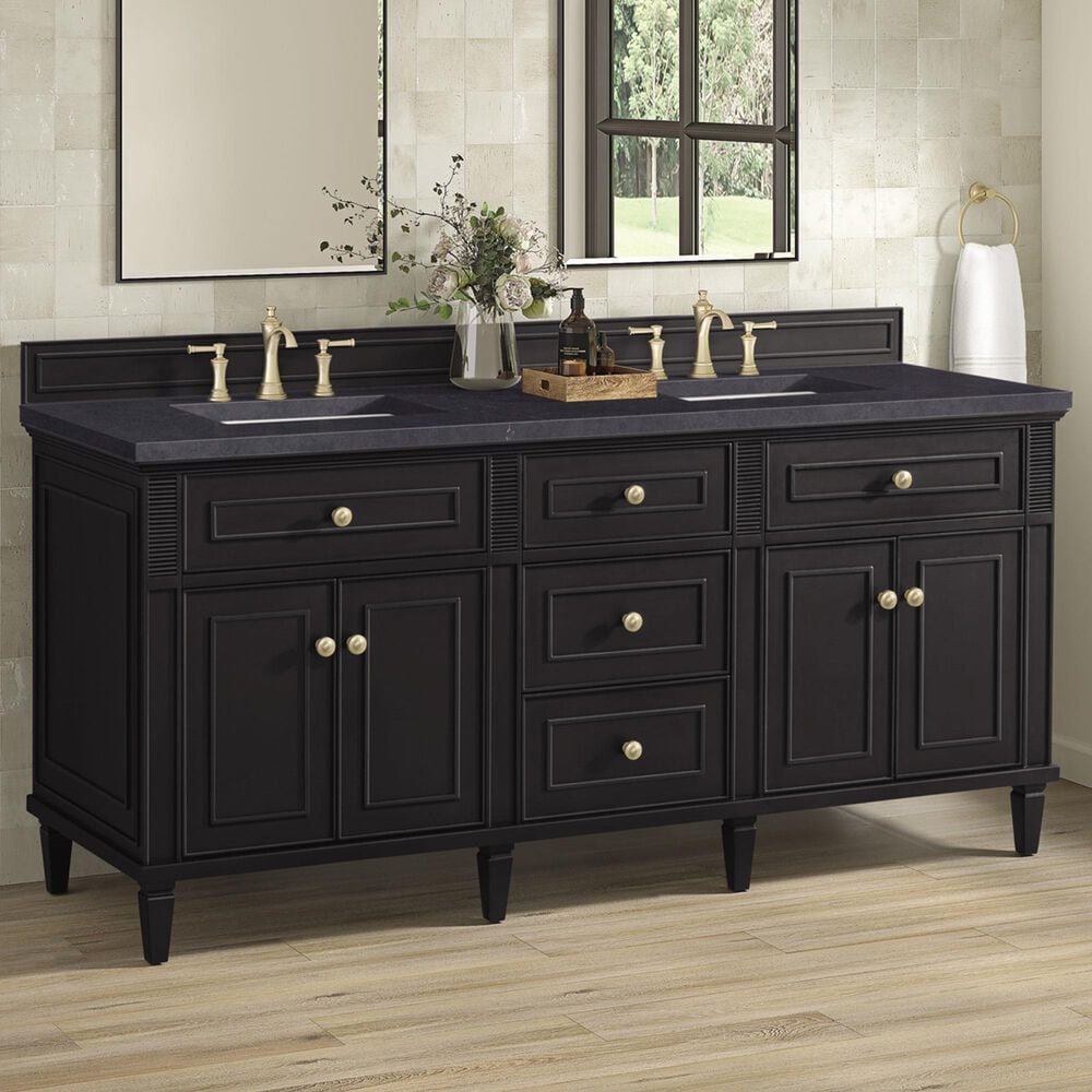 James Martin Vanities Lorelai 72&quot; Double Vanity in Black Onyx with 3 cm Charcoal Soapstone Quartz Top, , large