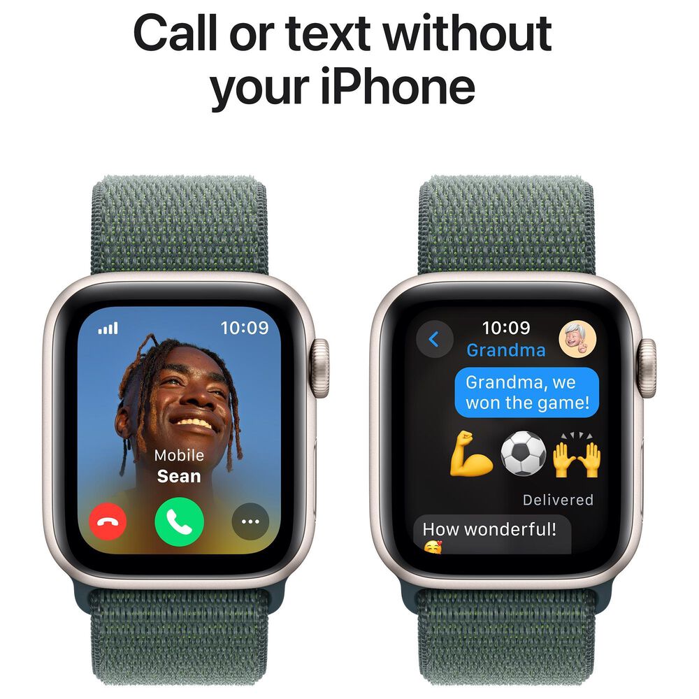 Apple Watch SE GPS + Cellular 40mm Starlight Aluminum Case with Lake Green Sport Loop, , large