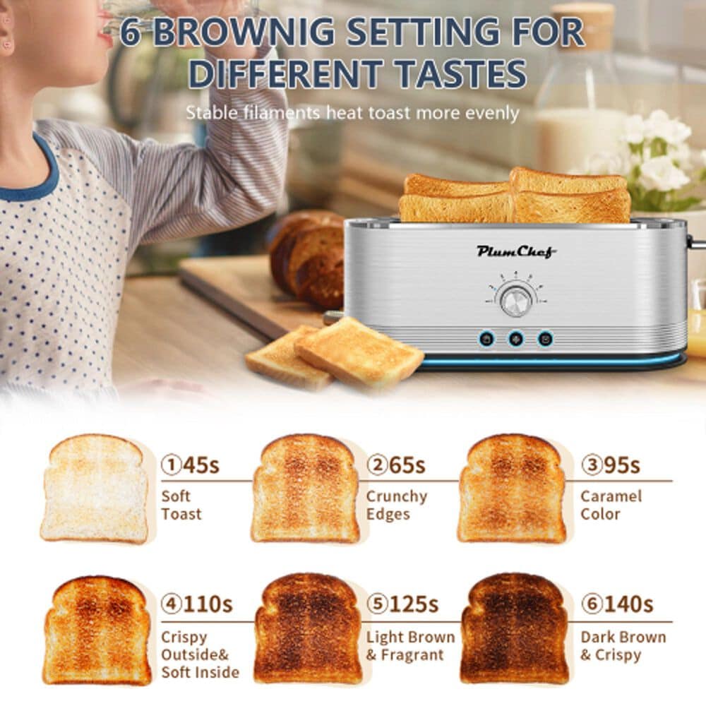 HOMLUX 4-Slice Toaster with 7 Browning Settings in Silver, , large