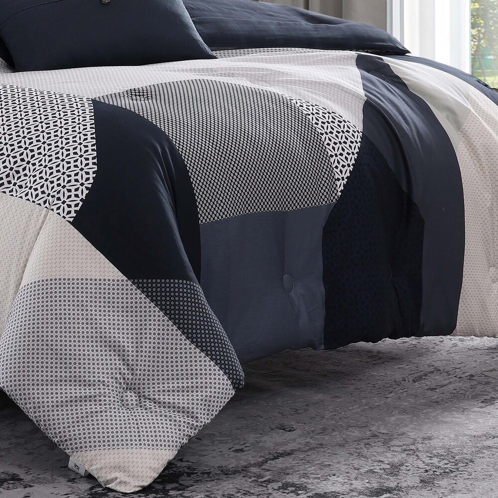 BEBEJAN Geo Fusion 5-Piece Queen Comforter Set in Navy, Grey and Ivory, , large